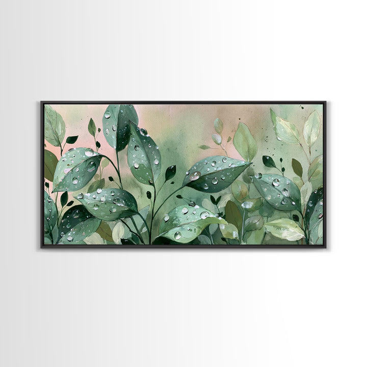 Rain on Leaves Framed Canvas Print, Spa Art, Black Woman Art, Spa Decor, Oil Painting, Serenity, Modern Home Decor, SPA-2x1-60