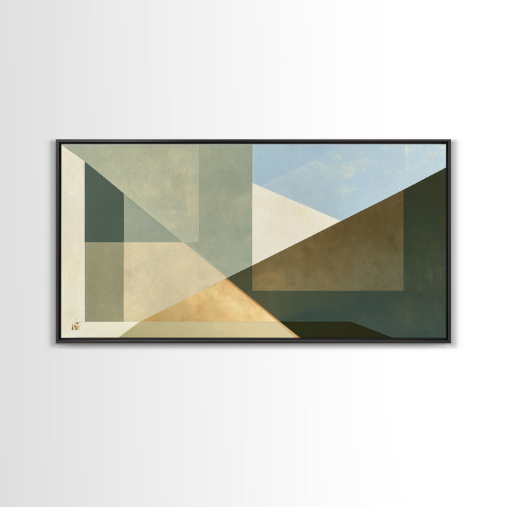 Sage and Ivory Geometric Calm Composition Framed Canvas Print, Spa Art, Contemporary Art, Spa Decor, Fine Art, Serenity, SPA-2x1-65