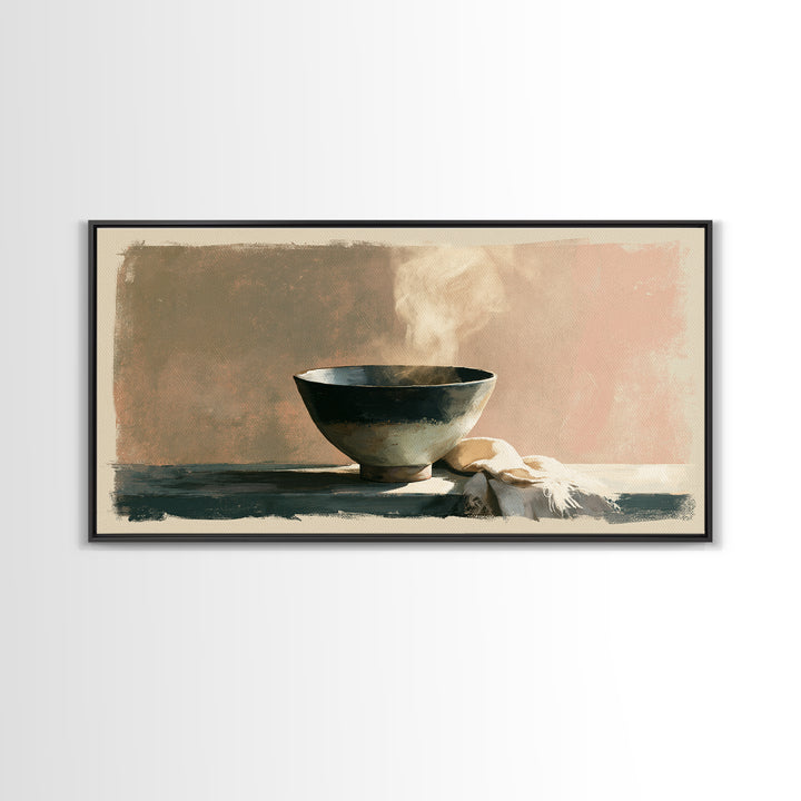 Tea Bowl and Steam Still Life Canvas Print, Spa Art, Spa Decor, Watercolor Art, Serenity, Dog Wall Art, Abstract Print, SPA-2x1-66
