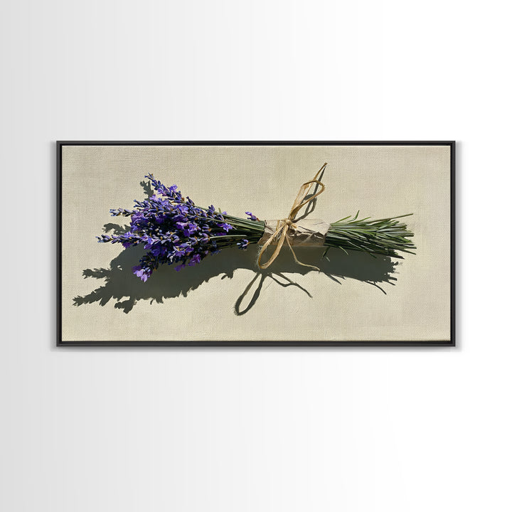 Lavender Bundle with Soft Shadow Framed Canvas Print, Spa Art, Art Print, Spa Decor, Fine Art, Serenity, Botanical Art, SPA-2x1-75