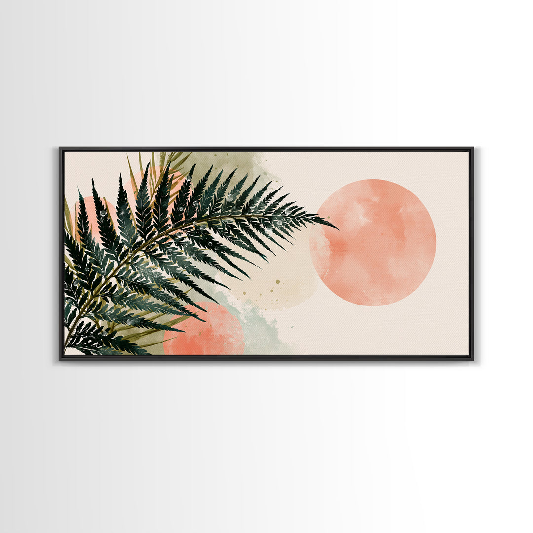 Fern Leaf Closeup Framed Canvas Print, Spa Art, Tarot Card Art, Spa Decor, Watercolor Art, Serenity, Textured Painting, SPA-2x1-79