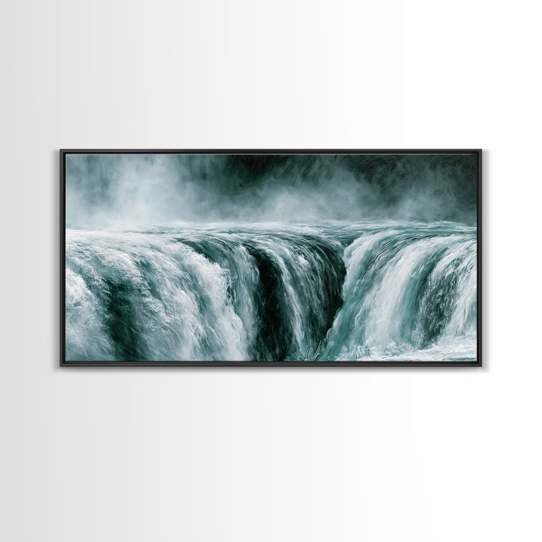 Serene Waterfall with Mist Framed Canvas Print, Spa Art, Wall Art Print, Spa Decor, Serenity, Animal Art, Modern Home Decor, SPA-2x1-86