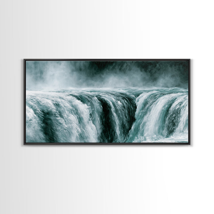 Serene Waterfall with Mist Framed Canvas Print, Spa Art, Wall Art Print, Spa Decor, Serenity, Animal Art, Modern Home Decor, SPA-2x1-86
