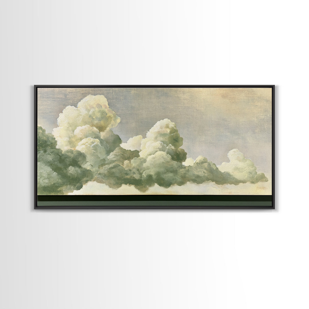 Soft Cloudscape in Cream and Sage Framed Canvas Print, Spa Art, Printable Wall Art, Spa Decor, Serenity, Feminine Wall Art, SPA-2x1-9