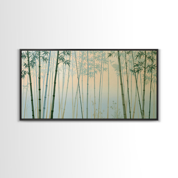 Misty Bamboo Forest Framed Canvas Print, Spa Art, Modern Home Decor, Spa Decor, Fine Art, Serenity, Neutral Decor, Modern Decor, SPA-2x1-97