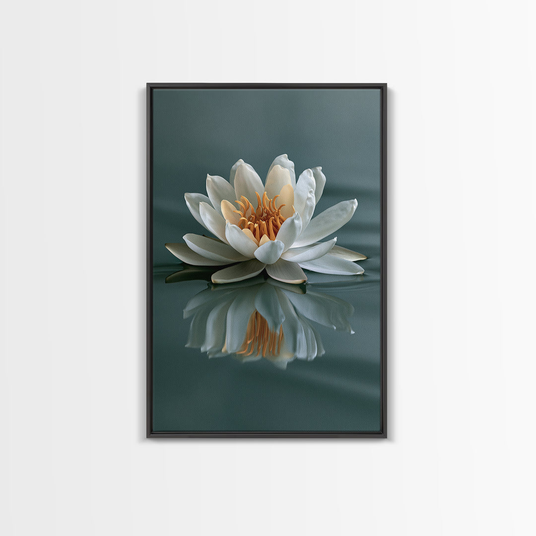 Lotus Flower Floating on Still Pond Framed Canvas Print, Spa Art, Black Woman Art, Spa Decor, Serenity, Modern Home Decor, SPA-2x3-12