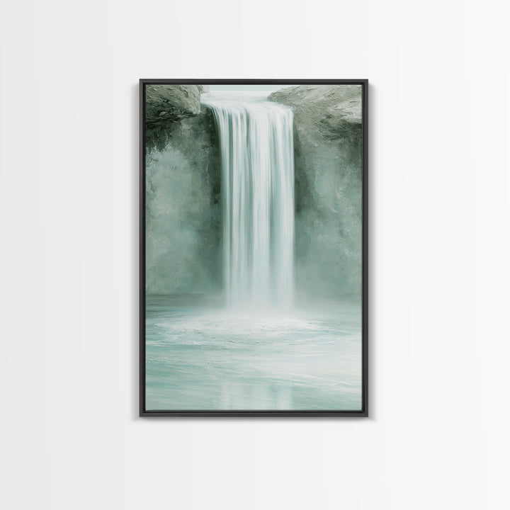 Serene Waterfall with Mist Framed Canvas Print, Spa Art, Textured Painting, Spa Decor, Abstract Art, Serenity, Travel Poster, SPA-2x3-2