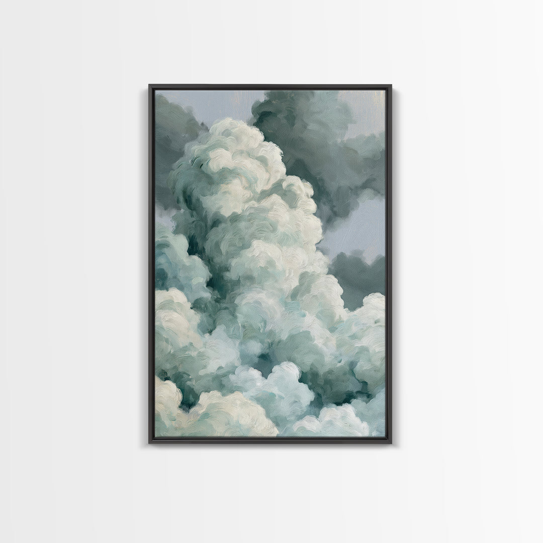 Soft Cloudscape in Cream and Sage Framed Canvas Print, Spa Art, Black Woman Art, Spa Decor, Oil Painting, Serenity, SPA-2x3-21