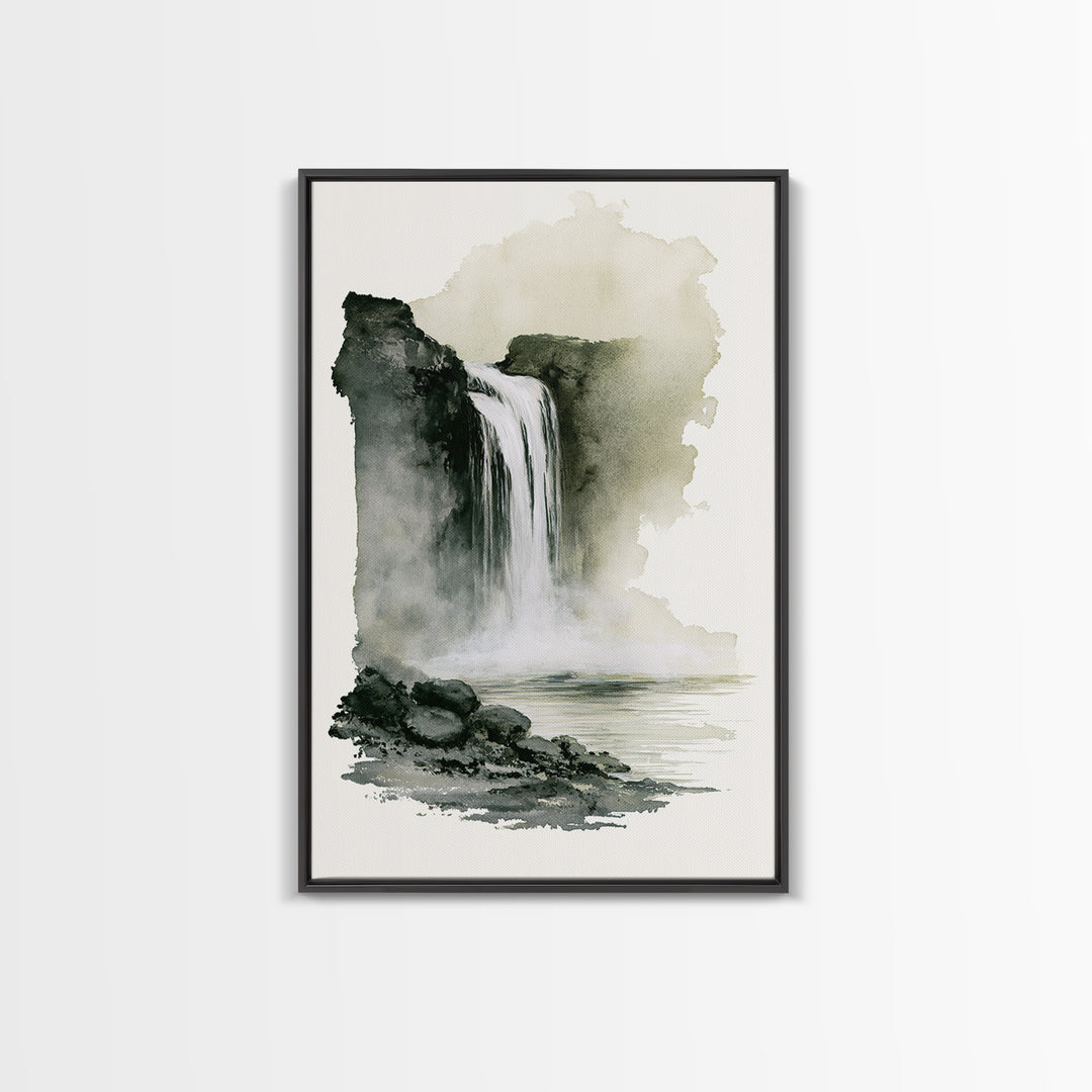 Serene Waterfall with Mist Framed Canvas Print, Spa Art, Textured Painting, Spa Decor, Abstract Art, Serenity, Travel Poster, SPA-2x3-26