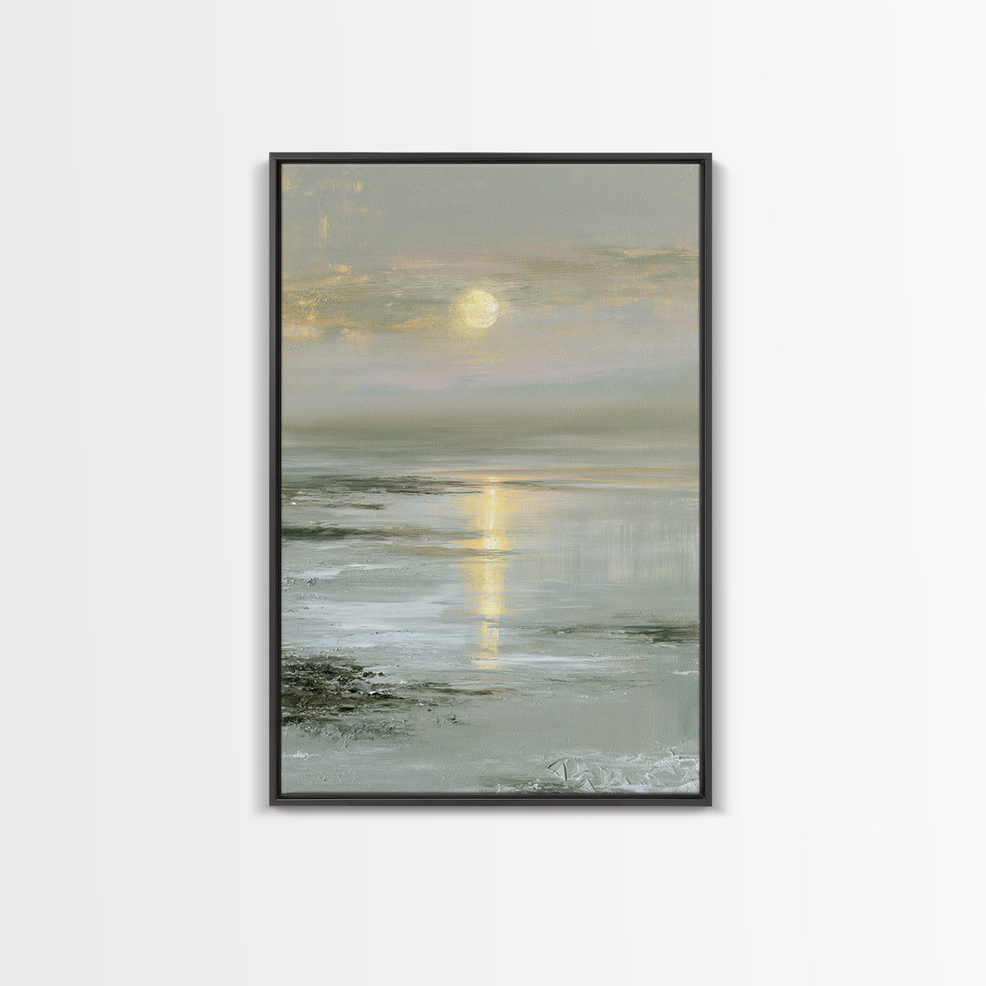 Moonlit Lake Reflection Canvas Print, Spa Art, Art, Spa Decor, Serenity, Abstract Print, Minimalist Art, Feminine Wall Art, SPA-2x3-31