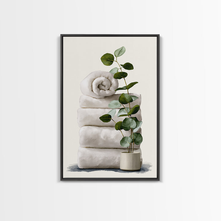 White Towels and Eucalyptus Without Room Context Canvas Print, Spa Art, Statement Artwork, Spa Decor, Fine Art, Serenity, SPA-2x3-32