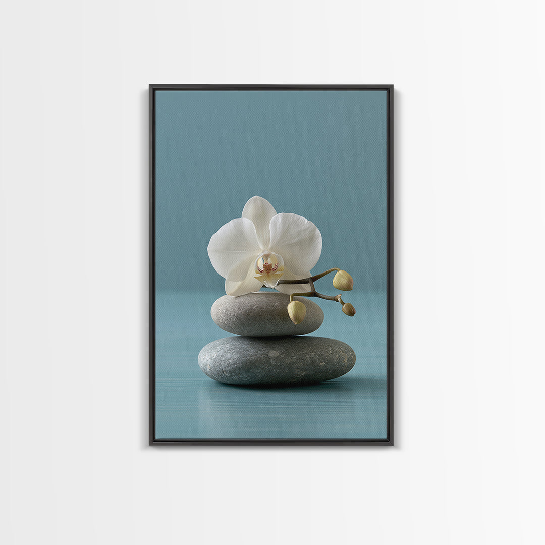 White Orchid on Smooth Gray Stone Framed Canvas Print, Spa Art, Printable Art, Spa Decor, Serenity, Fine Art Photography, SPA-2x3-34