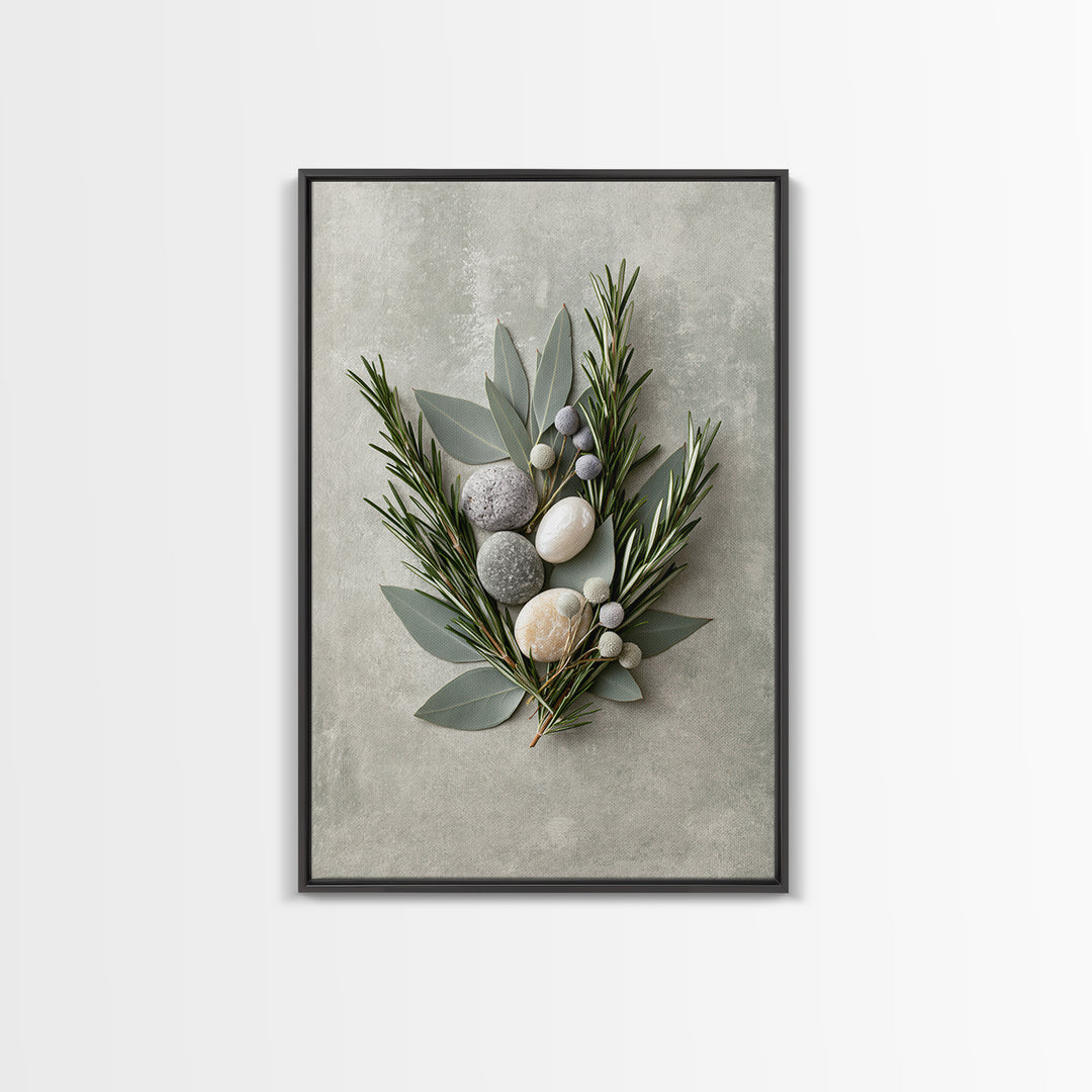 Botanical Herbal Arrangement Framed Canvas Print, Spa Art, Art, Spa Decor, Fine Art, Serenity, Abstract Print, Minimalist Art, SPA-2x3-46