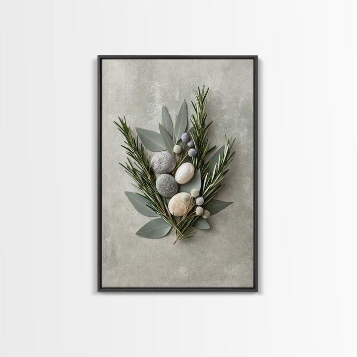 Botanical Herbal Arrangement Framed Canvas Print, Spa Art, Art, Spa Decor, Fine Art, Serenity, Abstract Print, Minimalist Art, SPA-2x3-46