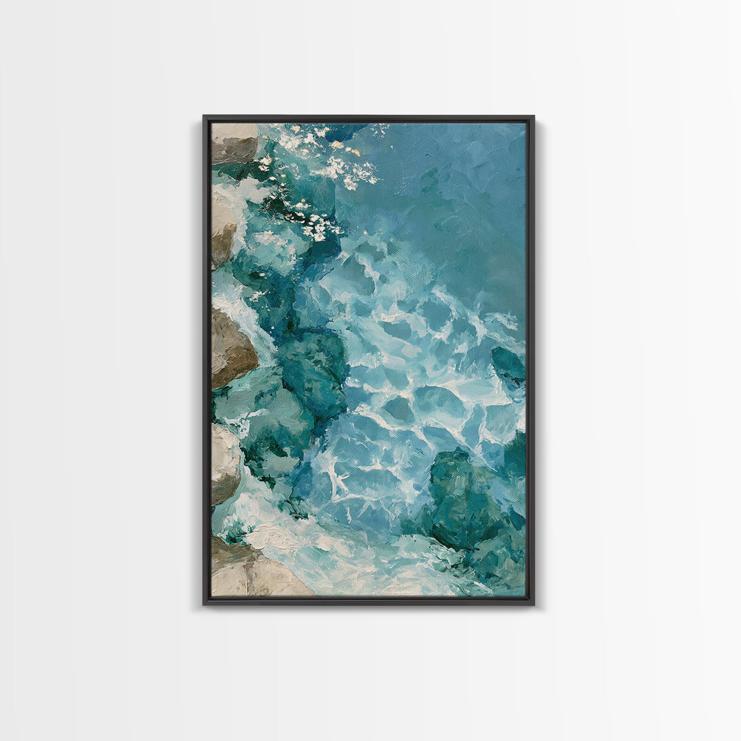 Blue Lagoon Water Seen from Above Framed Canvas Print, Spa Art, Art, Spa Decor, Serenity, Abstract Print, Minimalist Art, SPA-2x3-52