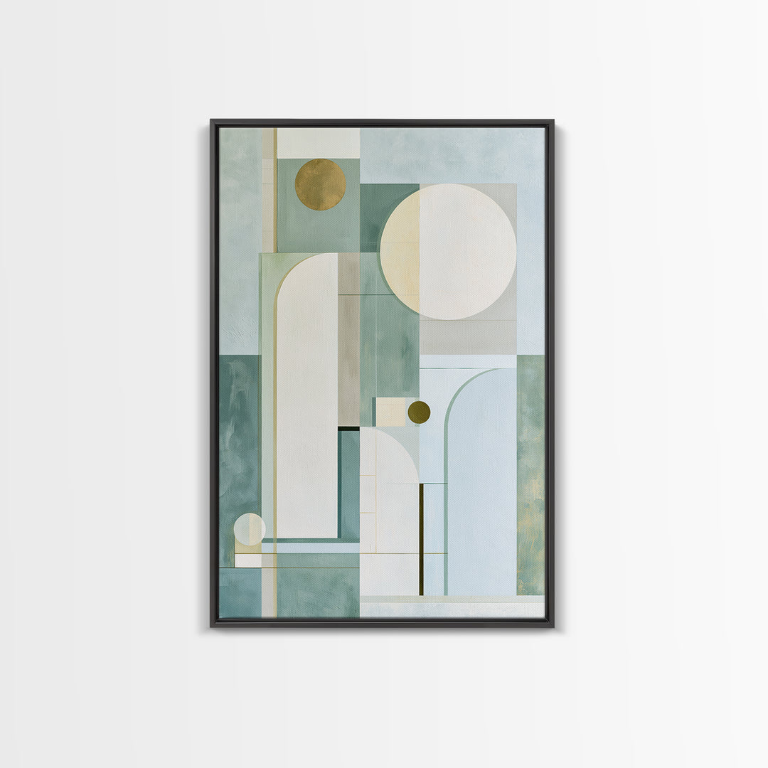 Sage and Ivory Geometric Calm Composition Framed Canvas Print, Spa Art, Abstract Print, Spa Decor, Abstract Art, Serenity, SPA-2x3-53