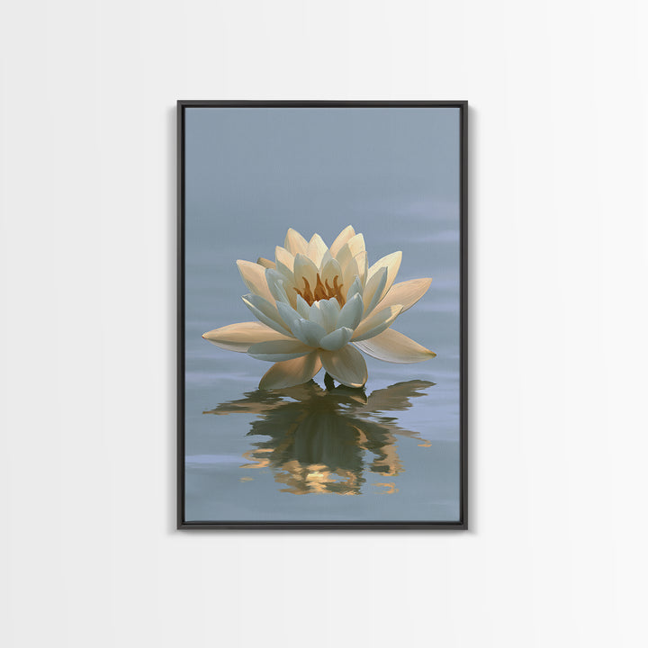 Lotus Flower Floating on Still Pond Framed Canvas Print, Spa Art, Travel Poster, Spa Decor, Watercolor Art, Serenity, SPA-2x3-60
