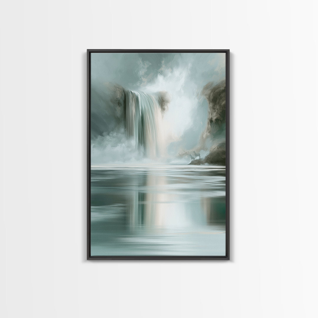 Serene Waterfall with Mist Framed Canvas Print, Spa Art, Nature Prints, Spa Decor, Watercolor Art, Serenity, Dog Groomer Gifts, SPA-2x3-74