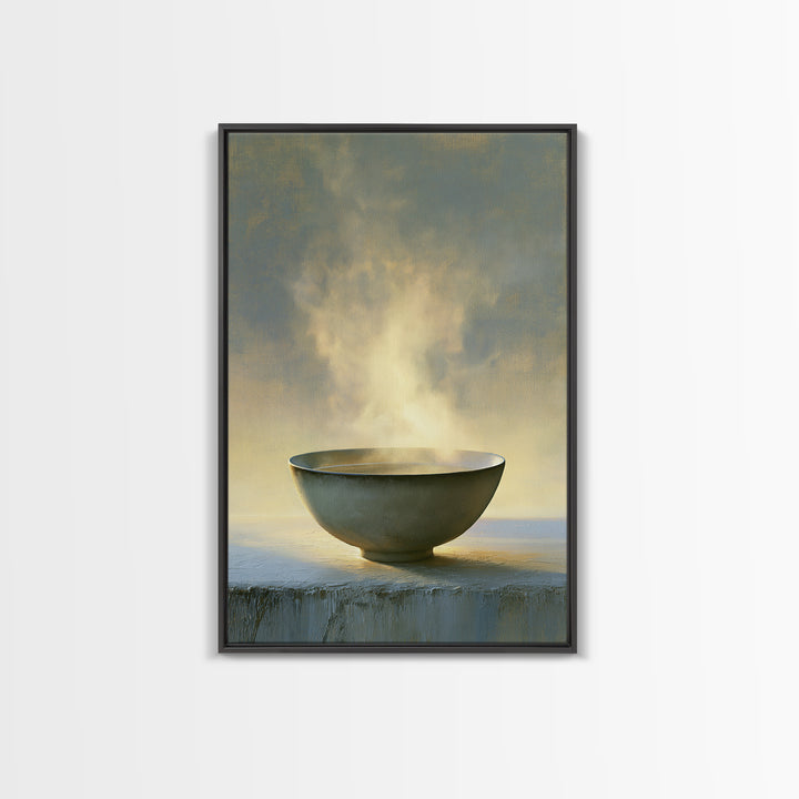 Tea Bowl and Steam Still Life Framed Canvas Print, Spa Art, Travel Poster, Spa Decor, Fine Art, Serenity, Salon Decor, SPA-2x3-78