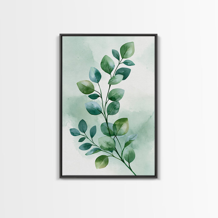 Eucalyptus Branch in Soft Green Watercolor Framed Canvas Print, Spa Art, Dog Canvas, Spa Decor, Fine Art, Serenity, Art Print, SPA-2x3-83