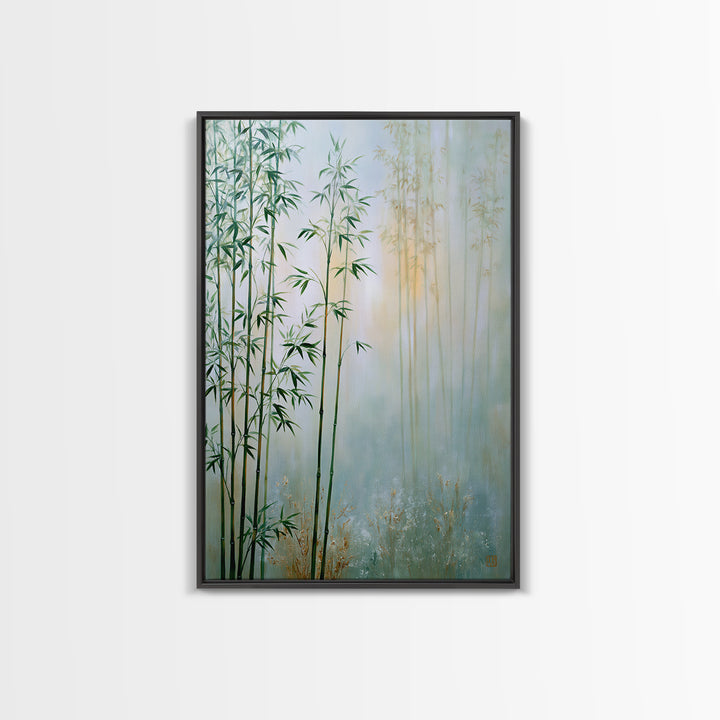 Misty Bamboo Forest Framed Canvas Print, Spa Art, Salon Decor, Spa Decor, Oil Painting, Serenity, Statement Artwork, Boho Decor, SPA-2x3-85
