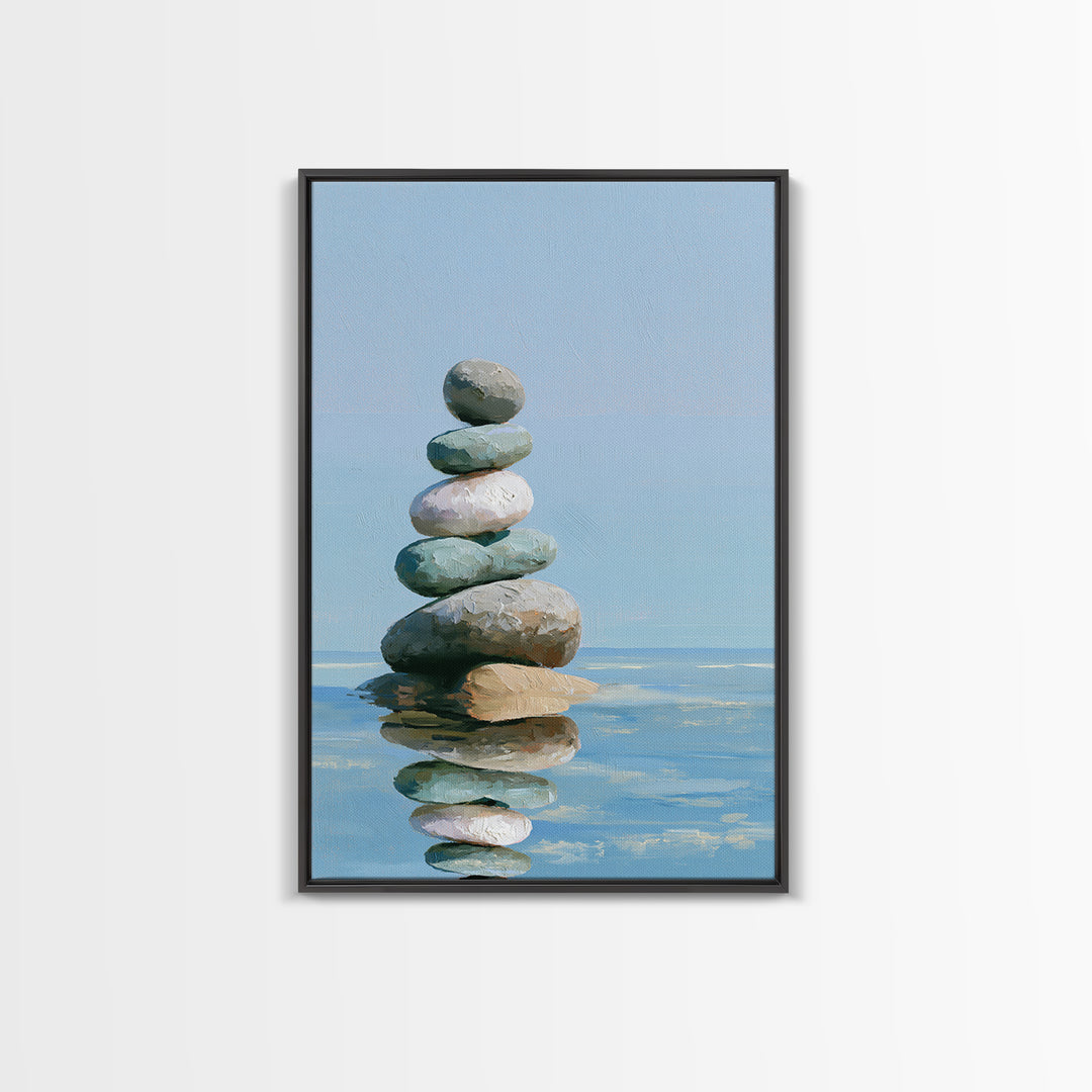 Stacked Stones Beside Calm Water Canvas Print, Spa Art, Travel Poster, Spa Decor, Fine Art, Serenity, Salon Decor, City Art, SPA-2x3-9