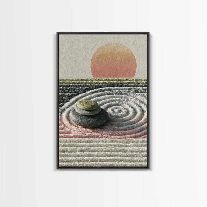 Sand Garden Lines Framed Canvas Print, Spa Art, Textured Painting, Spa Decor, Fine Art, Serenity, Travel Poster, Abstract, SPA-2x3-92