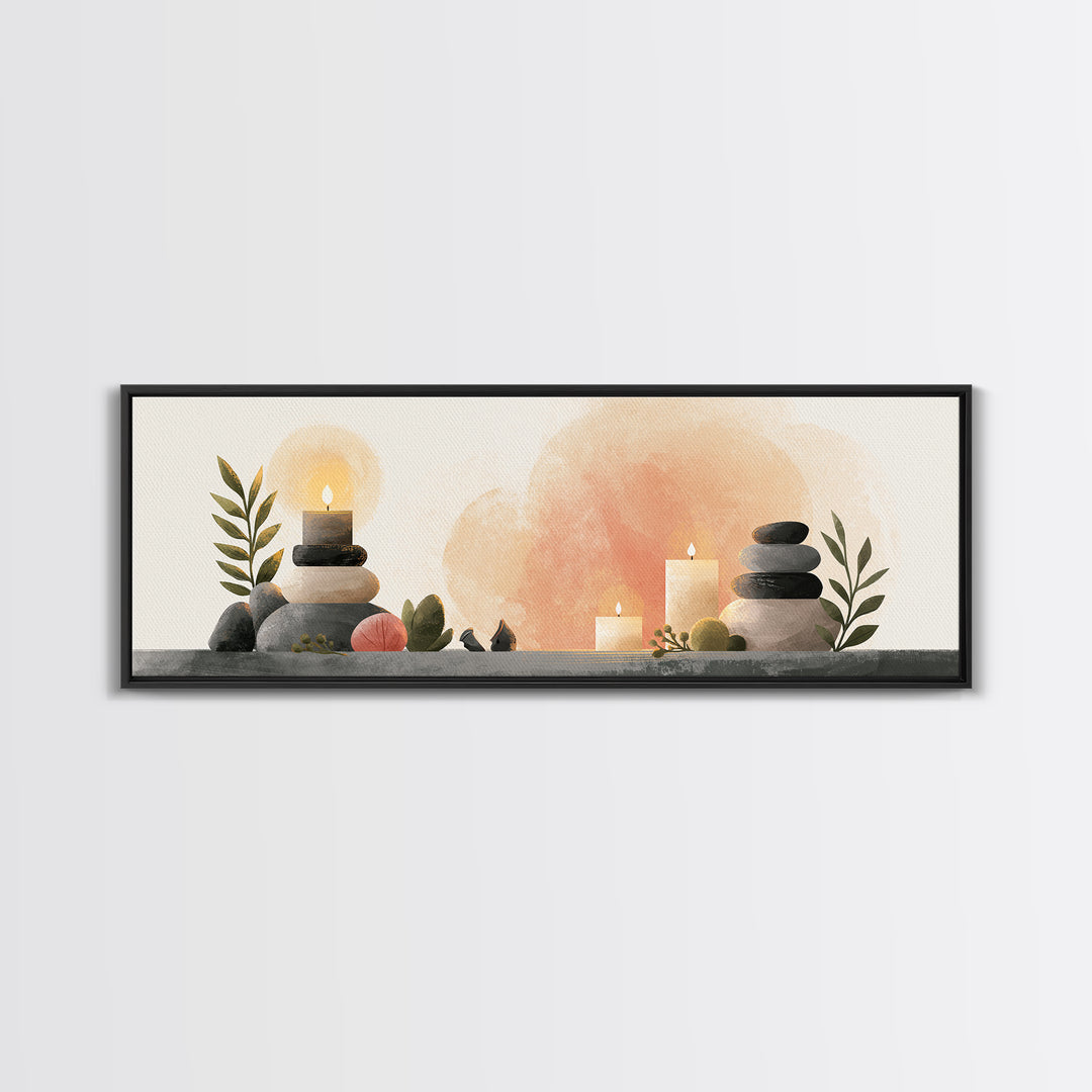 Warm Candle Flame Framed Canvas Print, Spa Art, Fashion Wall Art, Spa Decor, Fine Art, Serenity, Modern Decor, Fine Art Print, SPA-3x1-1