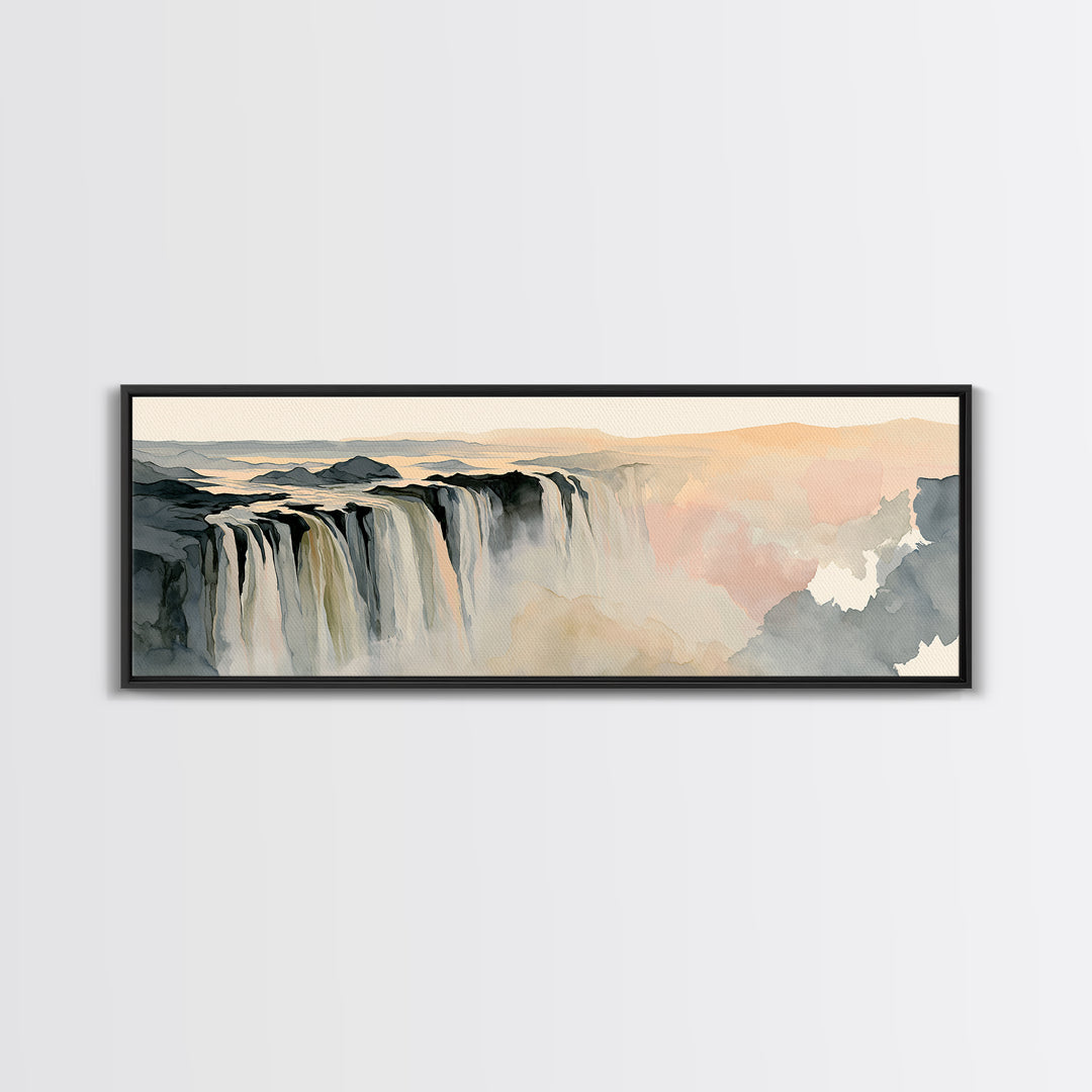 Serene Waterfall with Mist Framed Canvas Print, Spa Art, Wall Art Print, Spa Decor, Serenity, Animal Art, Modern Home Decor, SPA-3x1-10