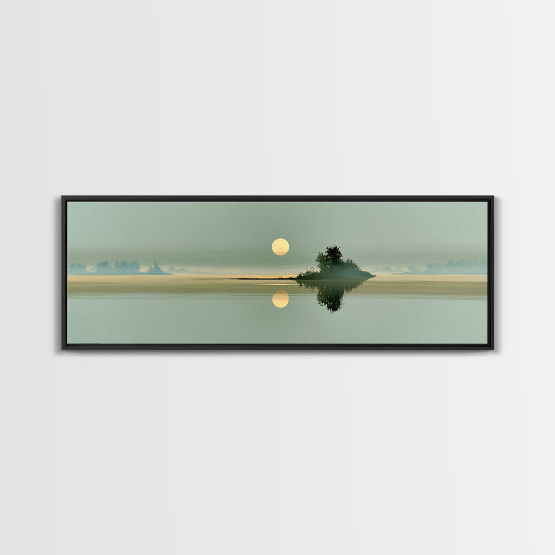 Moonlit Lake Reflection Framed Canvas Print, Spa Art, Gallery Decor, Spa Decor, Fine Art, Serenity, Wall Art, Home Decor, SPA-3x1-15