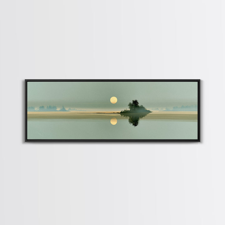 Moonlit Lake Reflection Framed Canvas Print, Spa Art, Gallery Decor, Spa Decor, Fine Art, Serenity, Wall Art, Home Decor, SPA-3x1-15