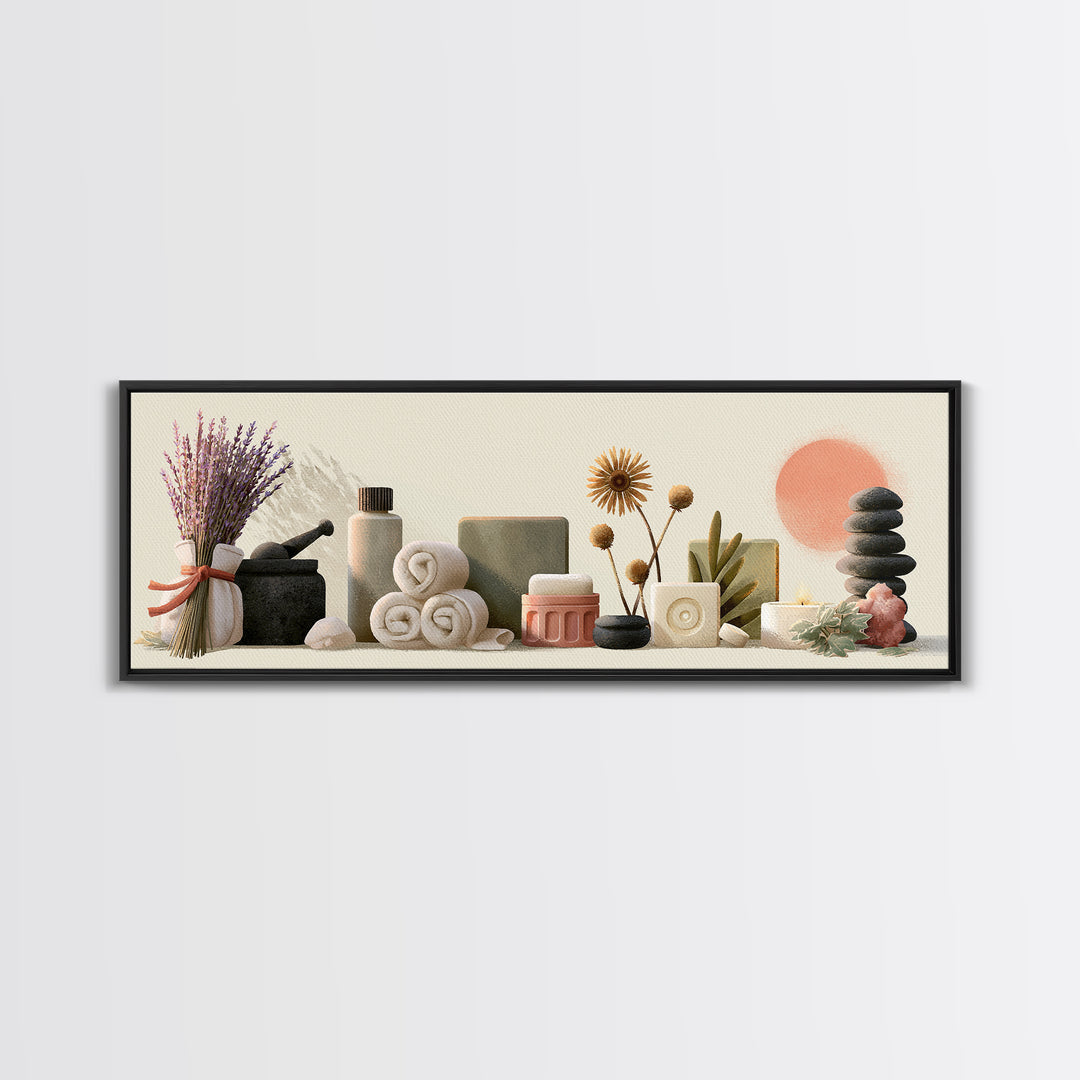 Lavender Bundle with Soft Shadow Framed Canvas Print, Spa Art, Art Print, Spa Decor, Fine Art, Serenity, Botanical Art, SPA-3x1-23