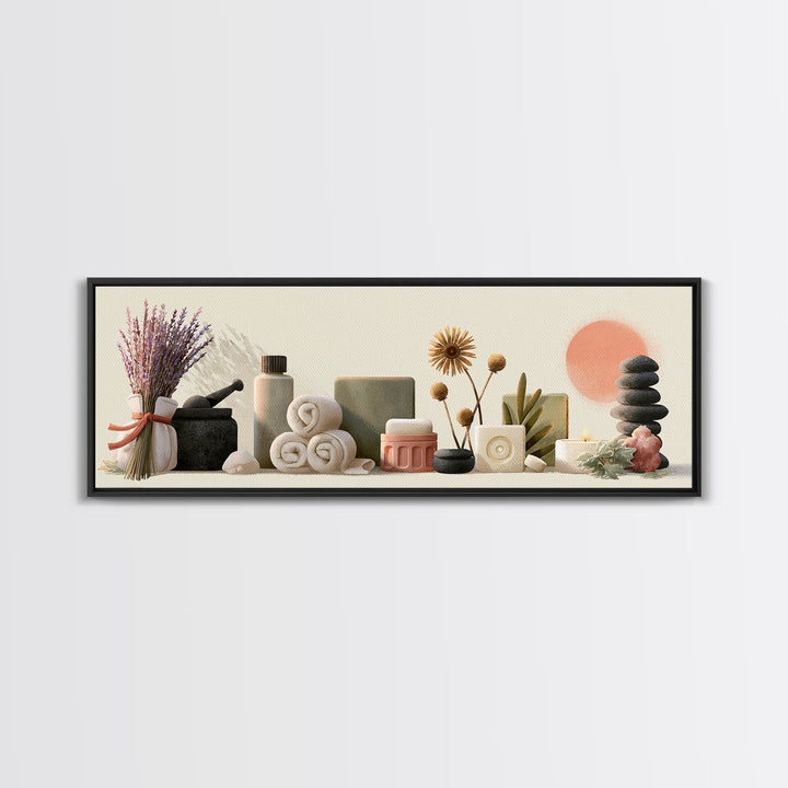 Lavender Bundle with Soft Shadow Framed Canvas Print, Spa Art, Art Print, Spa Decor, Fine Art, Serenity, Botanical Art, SPA-3x1-23