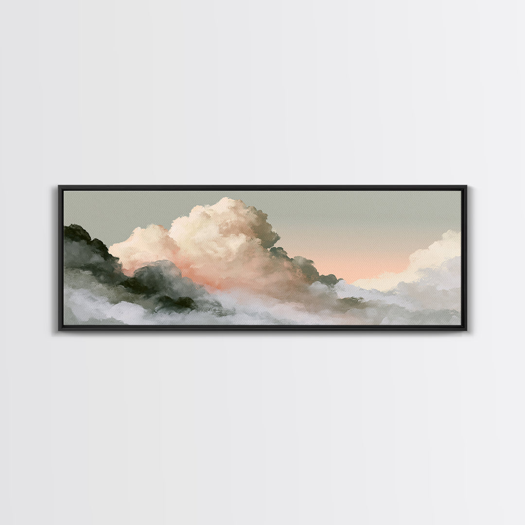 Soft Cloudscape in Cream and Sage Canvas Print, Spa Art, Dog Groomer Gifts, Spa Decor, Oil Painting, Serenity, Fine Art Print, SPA-3x1-29