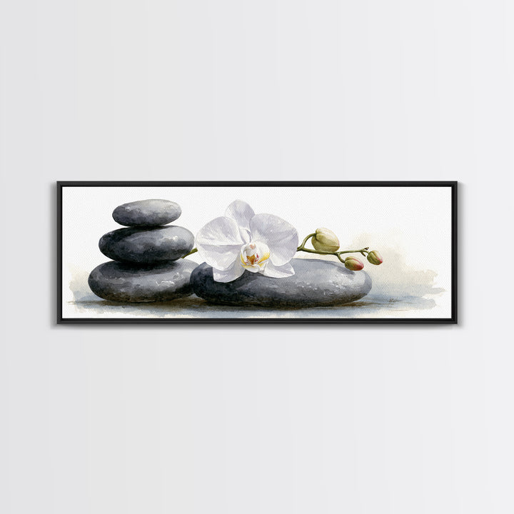 White Orchid on Smooth Gray Stone Canvas Print, Spa Art, Modern Home Decor, Spa Decor, Fine Art, Serenity, Neutral Decor, SPA-3x1-42