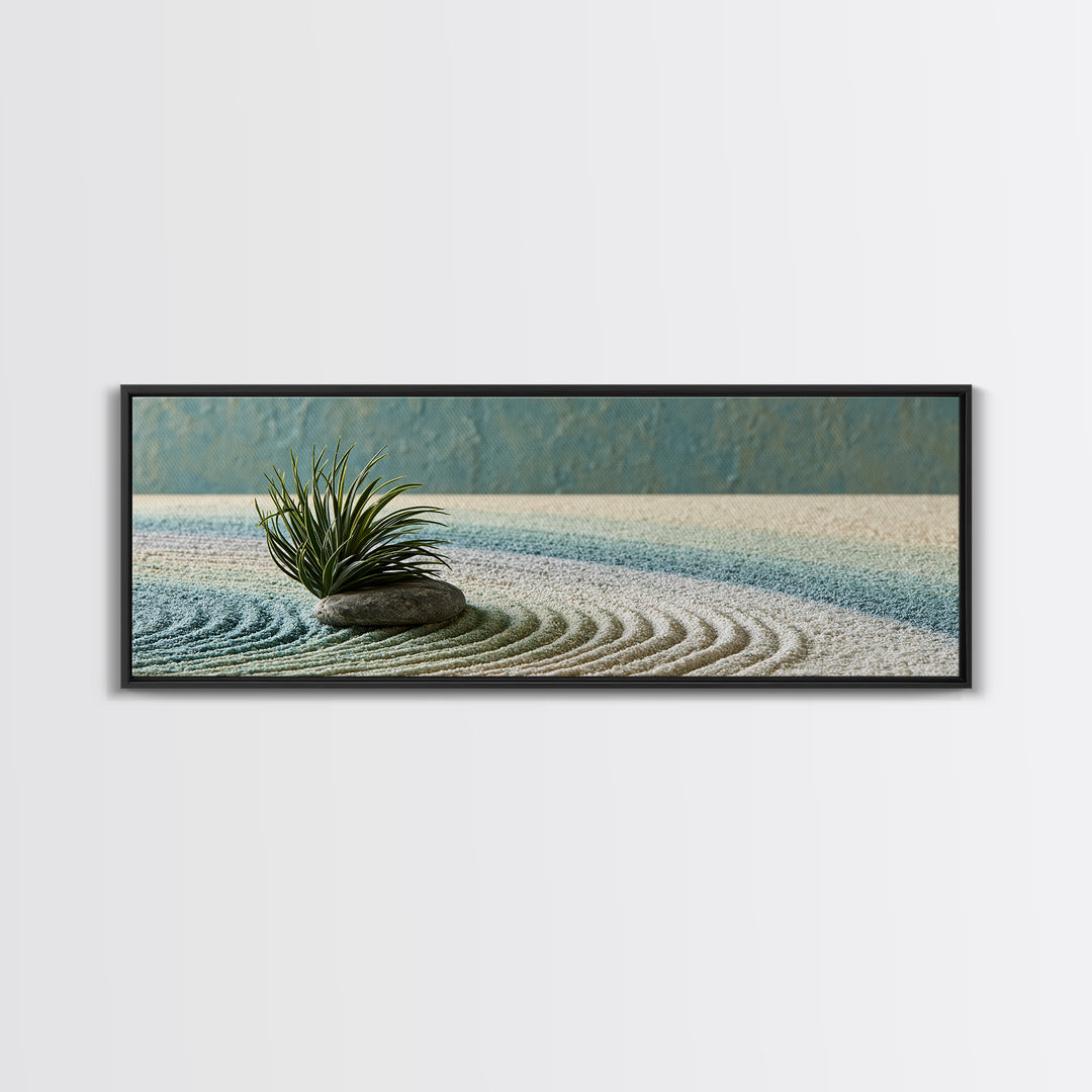 Sand Garden Lines Framed Canvas Print, Spa Art, Textured Painting, Spa Decor, Fine Art, Serenity, Travel Poster, Abstract, SPA-3x1-52