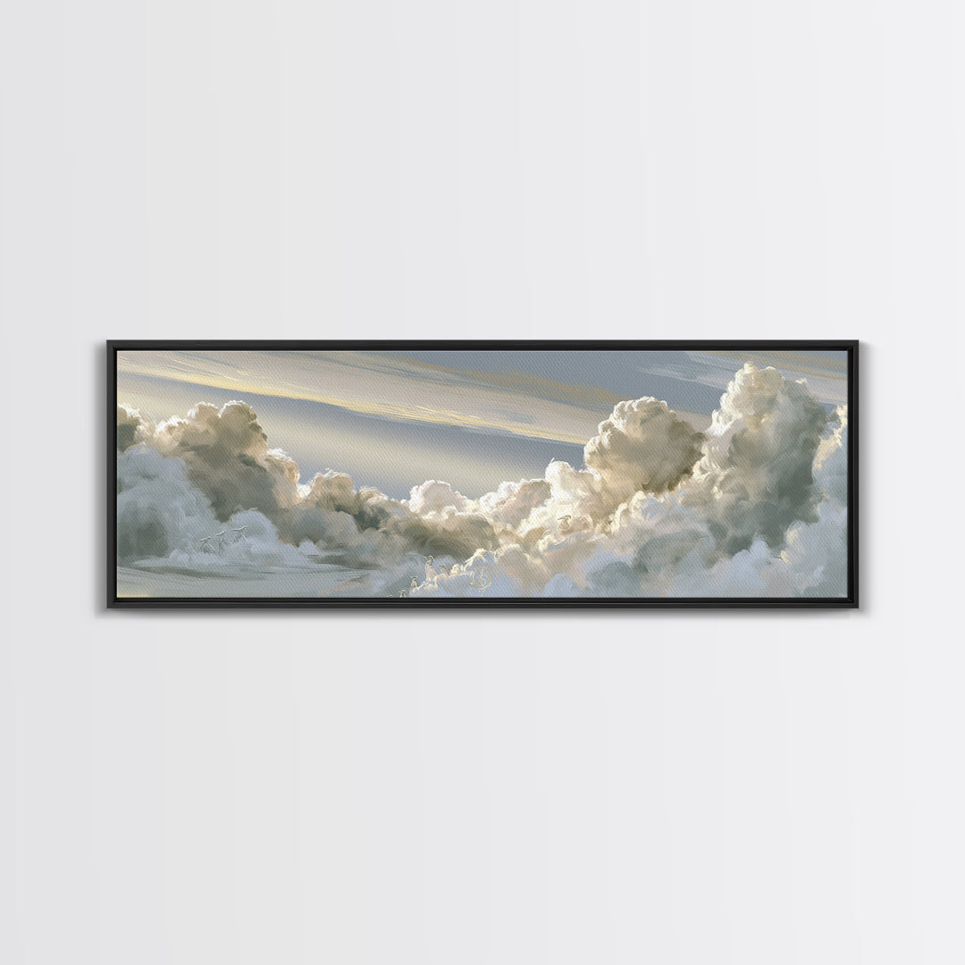 Soft Cloudscape in Cream and Sage Framed Canvas Print, Spa Art, Esthetician Decor, Spa Decor, Fine Art, Serenity, Room Decor, SPA-3x1-53