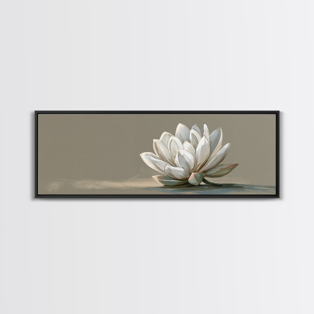 Single White Flower on Linen Ground Framed Canvas Print, Spa Art, Tarot Card Art, Spa Decor, Watercolor Art, Serenity, SPA-3x1-57