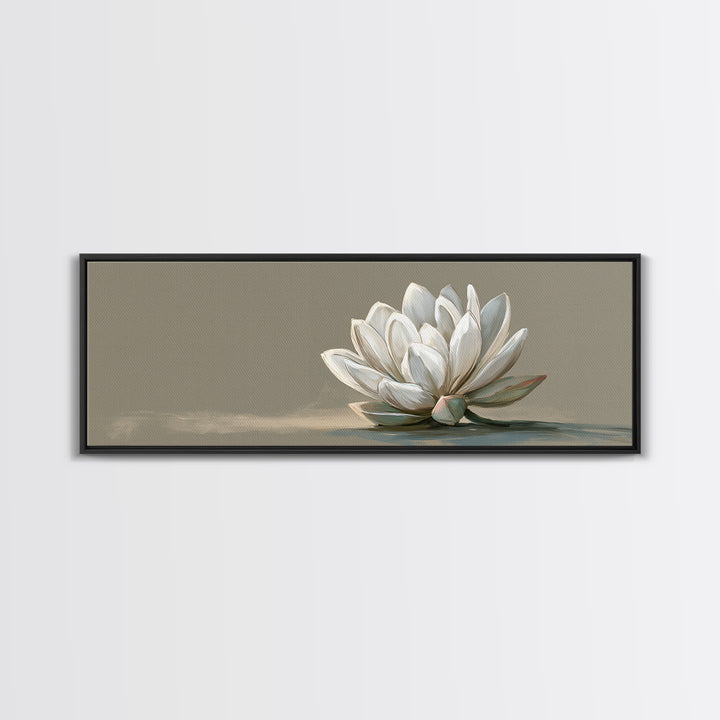 Single White Flower on Linen Ground Framed Canvas Print, Spa Art, Tarot Card Art, Spa Decor, Watercolor Art, Serenity, SPA-3x1-57