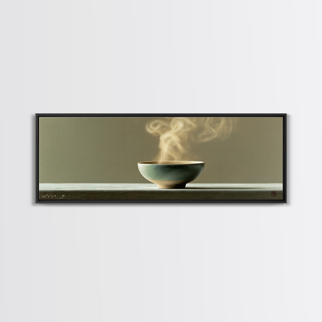 Tea Bowl and Steam Still Life Canvas Print, Spa Art, Boho Decor, Spa Decor, Oil Painting, Serenity, Printable Art, SPA-3x1-62