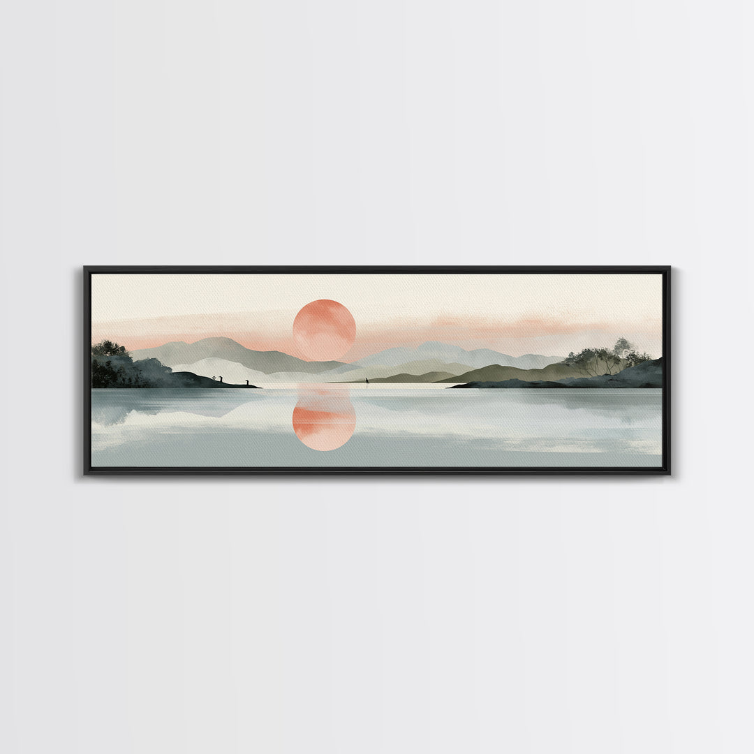Moonlit Lake Reflection Framed Canvas Print, Spa Art, Minimalist Decor, Spa Decor, Fine Art, Serenity, Contemporary Art, SPA-3x1-63