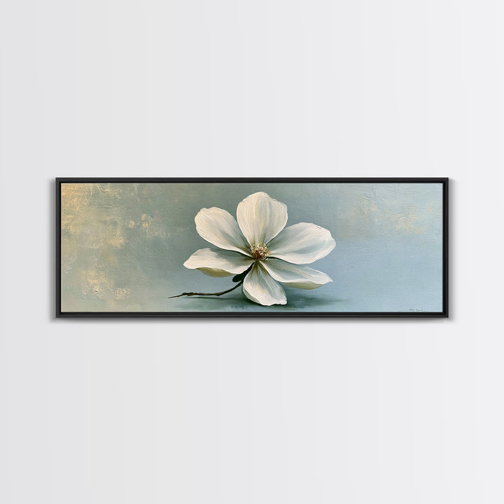 Single White Flower on Linen Ground Framed Canvas Print, Spa Art, Tarot Card Art, Spa Decor, Watercolor Art, Serenity, SPA-3x1-81