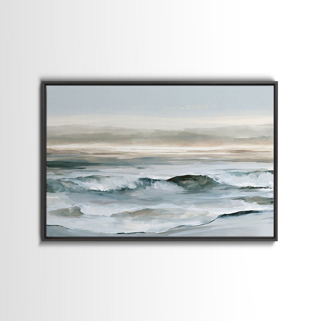 Coastal Horizon in Muted Spa Blues Framed Canvas Print, Spa Art, Spa, Spa Decor, Oil Painting, Serenity, Teen Girl Room Decor, SPA-3x2-14