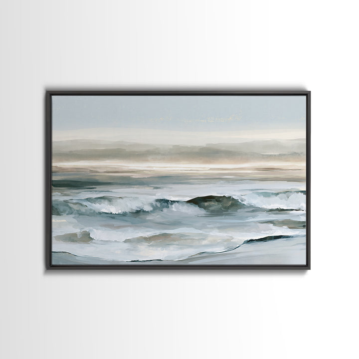Coastal Horizon in Muted Spa Blues Framed Canvas Print, Spa Art, Spa, Spa Decor, Oil Painting, Serenity, Teen Girl Room Decor, SPA-3x2-14
