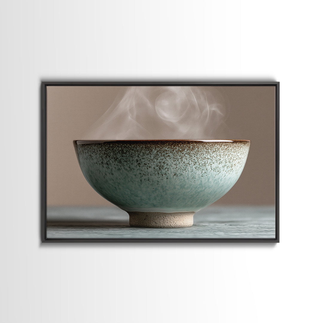 Tea Bowl and Steam Still Life Framed Canvas Print, Spa Art, Travel Poster, Spa Decor, Fine Art, Serenity, Salon Decor, SPA-3x2-2