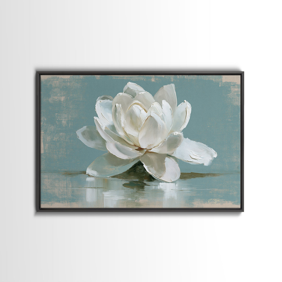 Single White Flower on Linen Ground Canvas Print, Spa Art, Teen Girl Room Decor, Spa Decor, Fine Art, Serenity, Luxury Decor, SPA-3x2-21