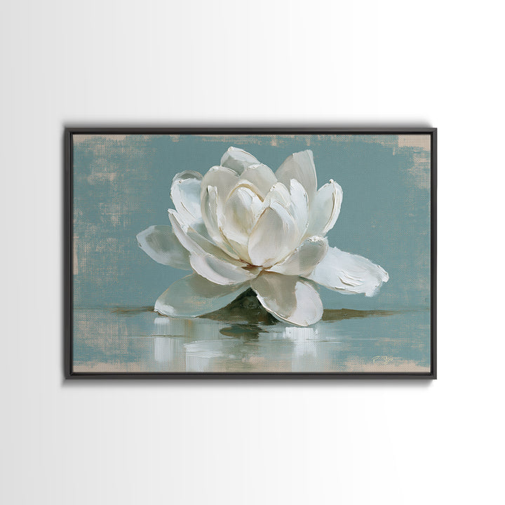 Single White Flower on Linen Ground Canvas Print, Spa Art, Teen Girl Room Decor, Spa Decor, Fine Art, Serenity, Luxury Decor, SPA-3x2-21
