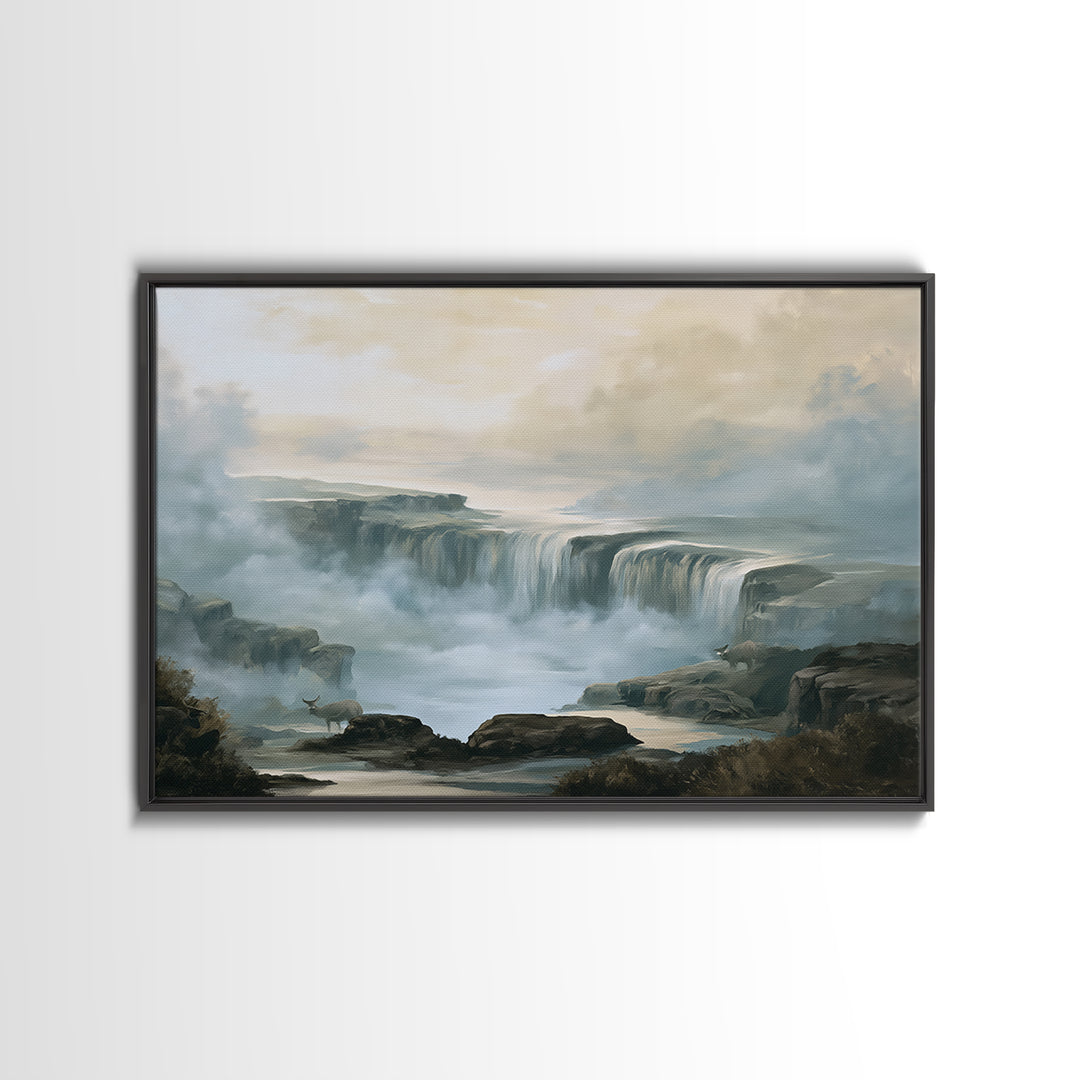Serene Waterfall with Mist Canvas Print, Spa Art, Abstract Print, Spa Decor, Oil Painting, Serenity, Esthetician Decor, SPA-3x2-22