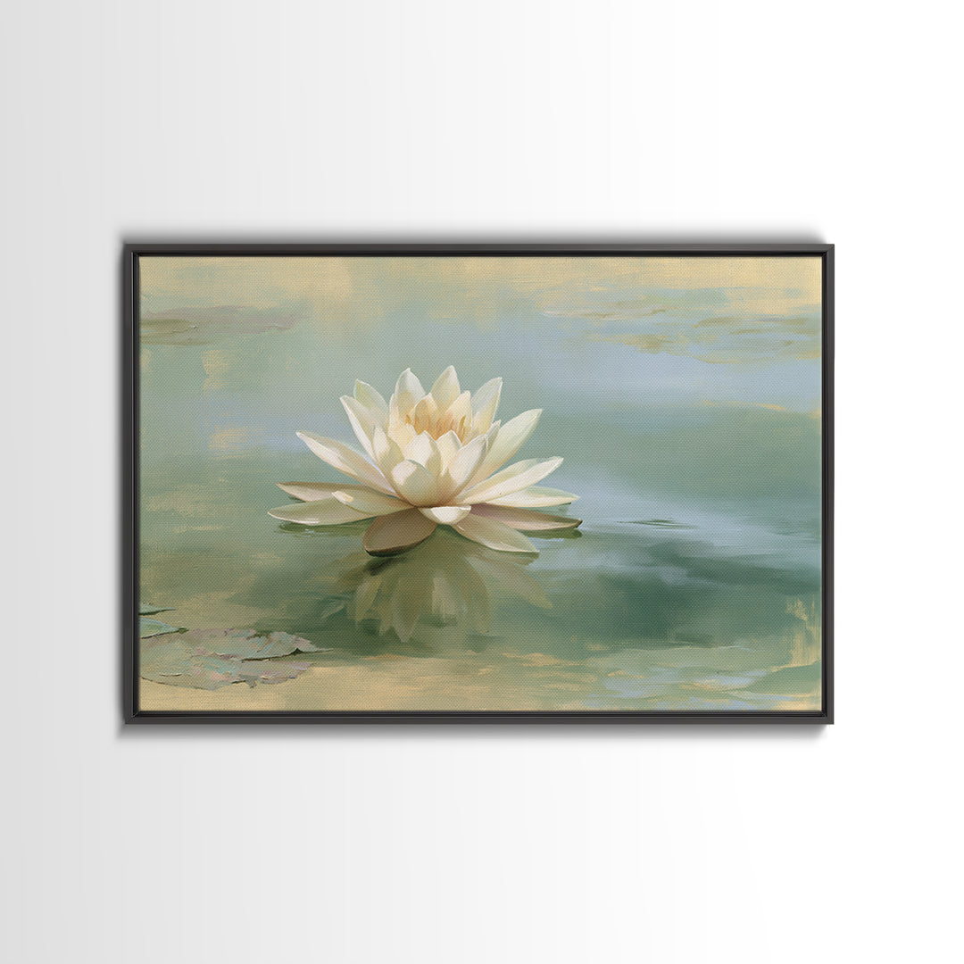 Lotus Flower Floating on Still Pond Canvas Print, Spa Art, Esthetician Decor, Spa Decor, Oil Painting, Serenity, Room Decor, SPA-3x2-32
