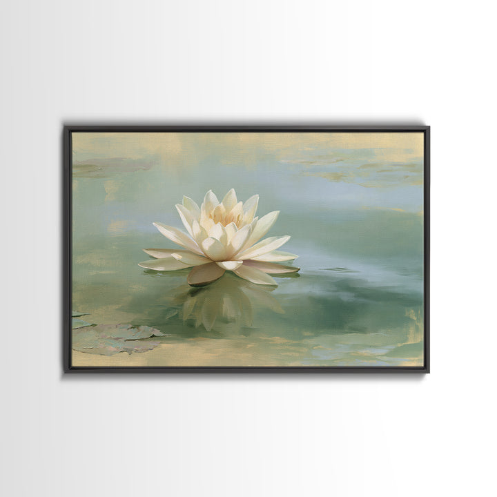 Lotus Flower Floating on Still Pond Canvas Print, Spa Art, Esthetician Decor, Spa Decor, Oil Painting, Serenity, Room Decor, SPA-3x2-32